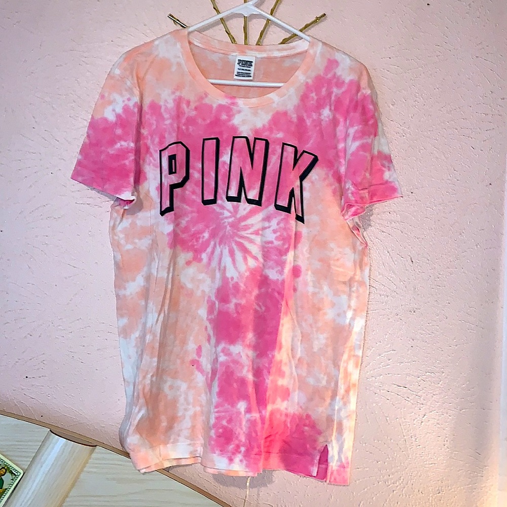 Victoria's Secret PINK Campus Short Sleeve Tee Pink Tie Dye